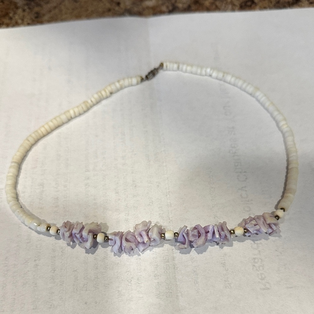 Handmade White and Purple Beaded Necklace